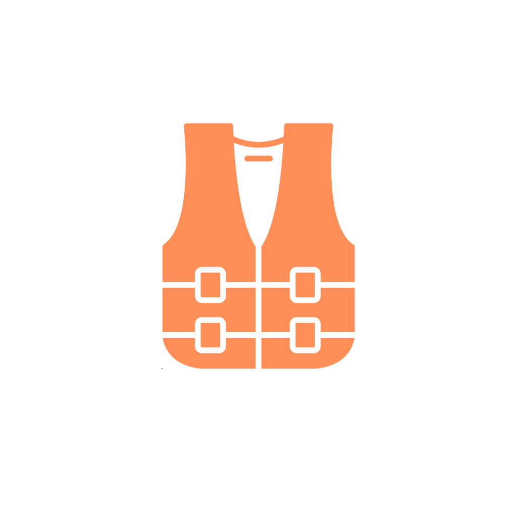 Icon of an orange life jacket, emphasizing safety and skilled coaching."