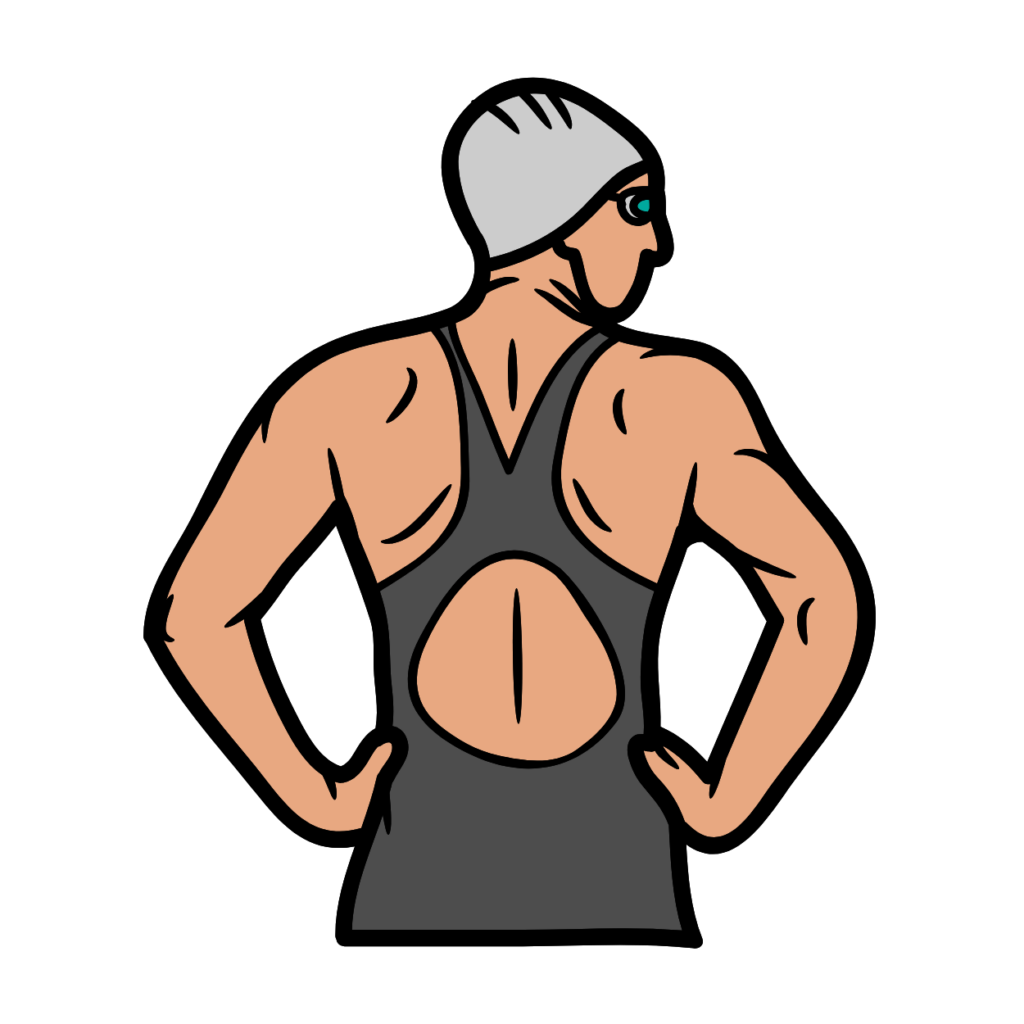 Illustration of female swimmer with the back and in the swimming suit getting ready for the advance swimming lessons.